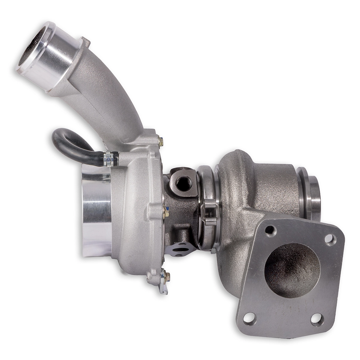 PPRC 44mm 4JJ1 bolt-on turbo, side view showing the turbine flange
