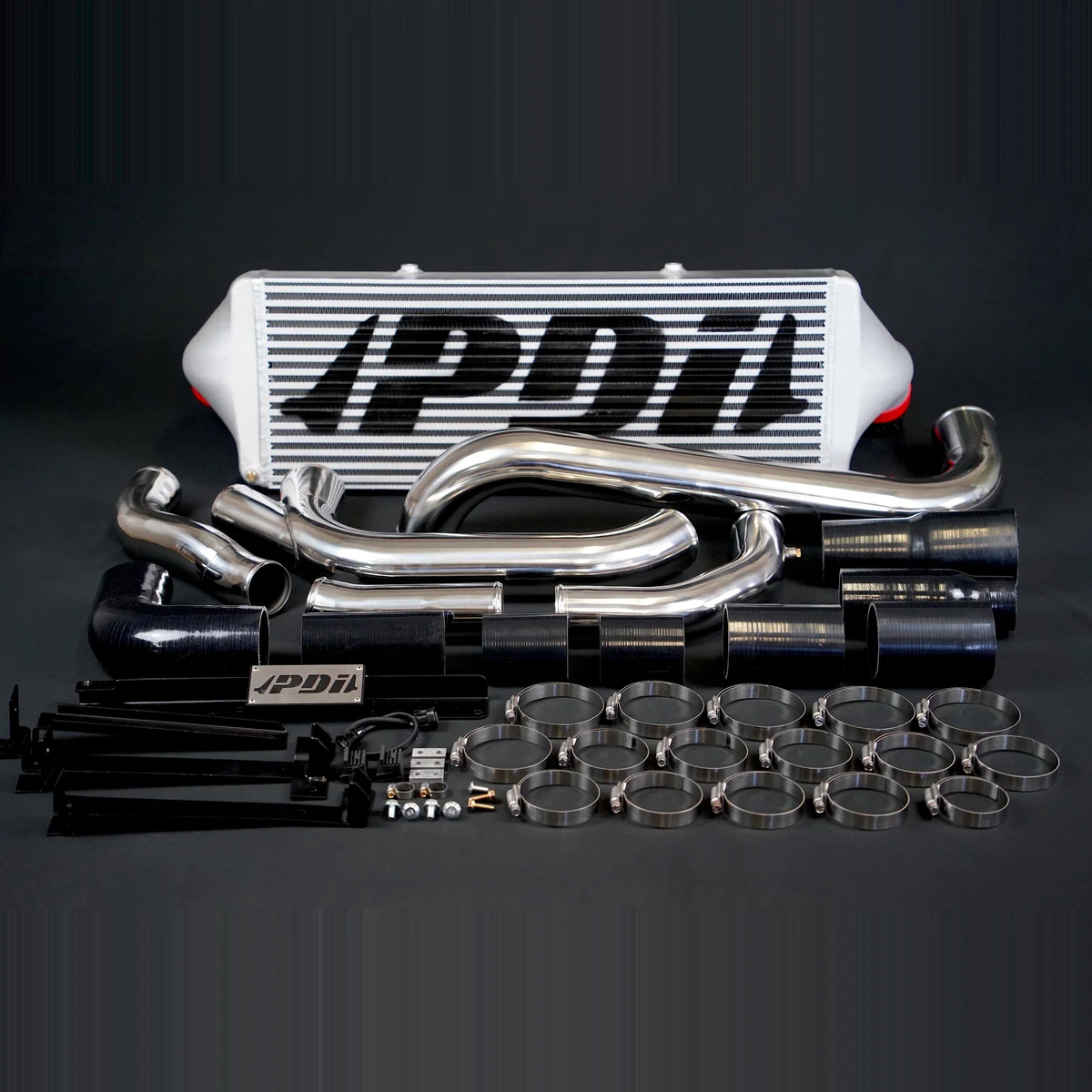 PDI front mount intercooler kit laid out, suitable for Toyota LandCruiser 70 Series GDJ79 1GD-FTV