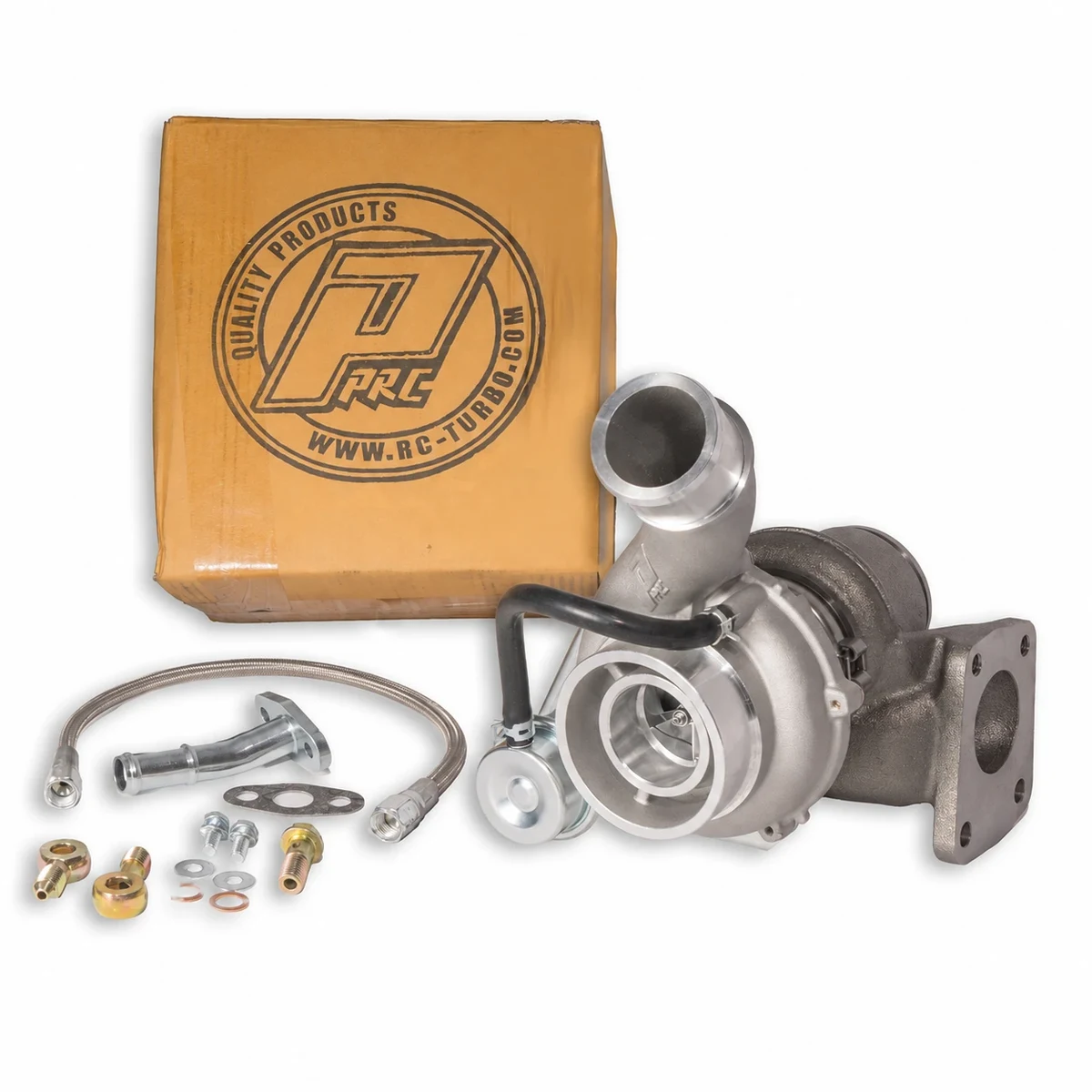 PPRC 4JJ1 upgraded bolt-on turbo for the Isuzu D-Max and MU-X 2016-2020 DPF model, shown with its box and fitting kit