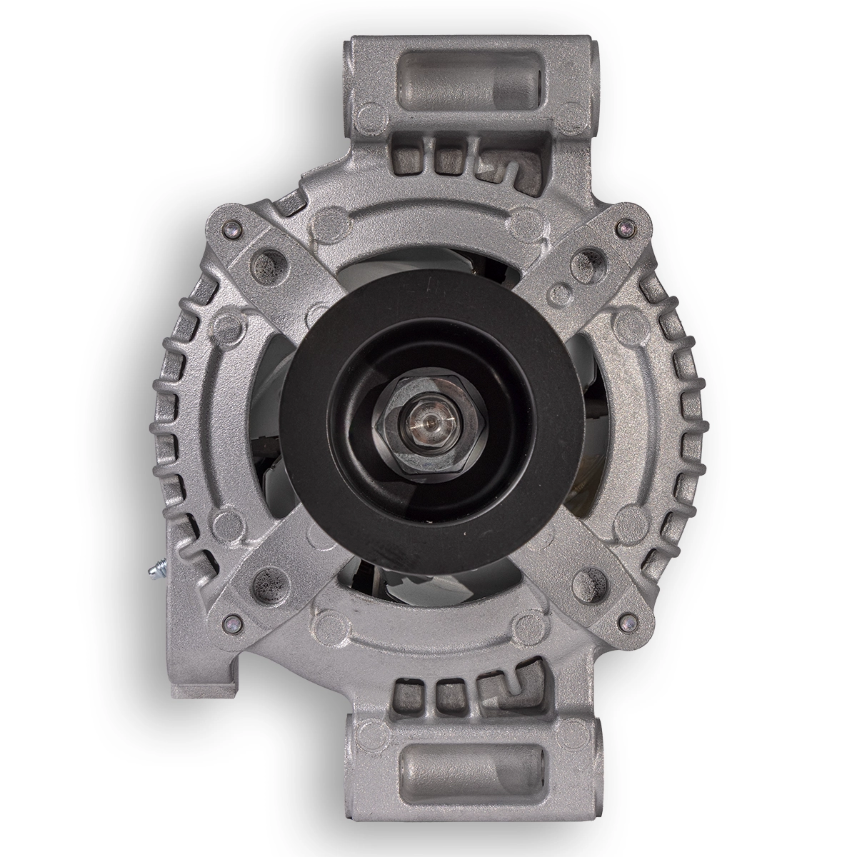 Genuine Denso 1VD-FTV V8 alternator suitable for Toyota LandCruiser 70 Series and 200 Series, pulley end view.