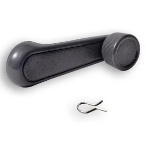 Dark grey window winder handle with retaining clip, suitable for Toyota LandCruiser 76, 78 and 79 Series