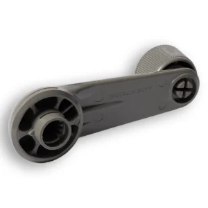 Back of the light grey window winder handle showing the spline boss, suitable for Toyota LandCruiser 70, 80, 100 and 105 Series and Hilux